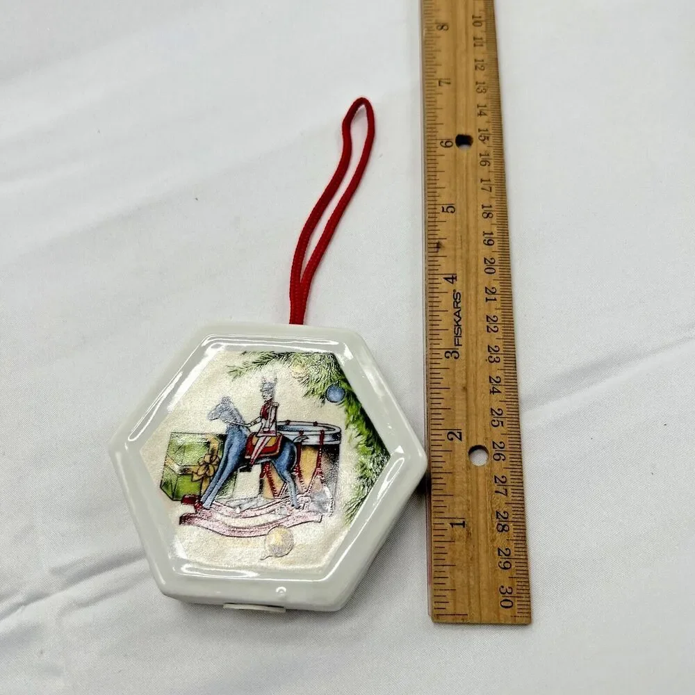 Vintage Christmas Memories Porcelain Pomander Ornament Toy Soldier Horse - 1980s